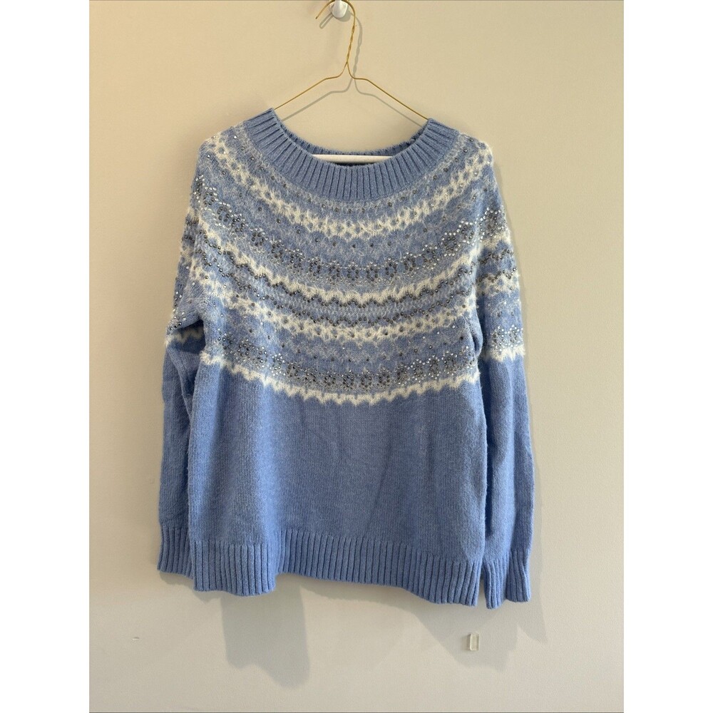 Talbots Embroidered Sweater Frost Fair Isle Size Small Christmas Soft Holiday